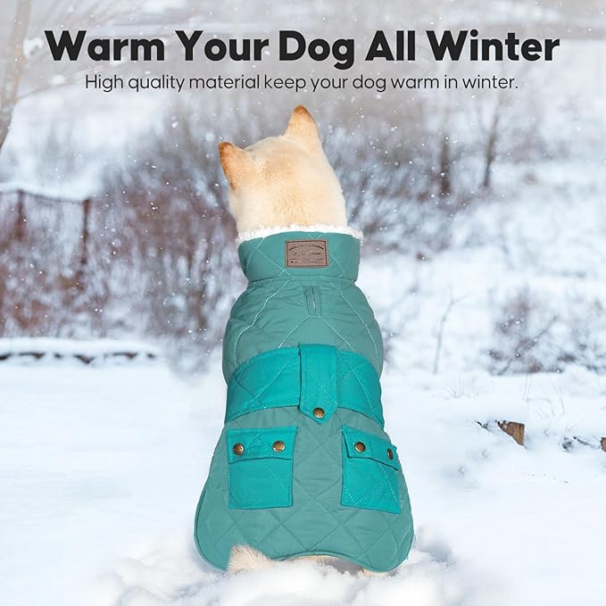 KYEESE Dog Coat Warm Pet Winter Puffer Coat with Leash Hole Waterproof Dogs Jacket with Fleece Lined Thick Pets Clothes with Pocket Soft Pet Sweater for Cold Weather Windproof Dog Coats for Small Dogs