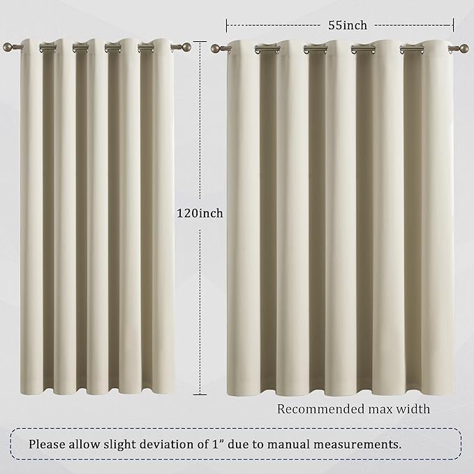 DUALIFE Extra Long Cream Beige 120 Inch Length Curtains 10 FT Blackout Window Drapes for Bedroom Room Darkening Grommet Curtains 60 x 120 Inches Long Buttercream 2 Panels