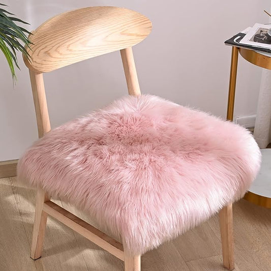 Softlife Pink Faux Fur Sheepskin Chair Cover 2 PCs Seat Cushion Pad Super Soft Area Rugs for Living Bedroom Sofa Dorm (1.6ft x 1.6ft)