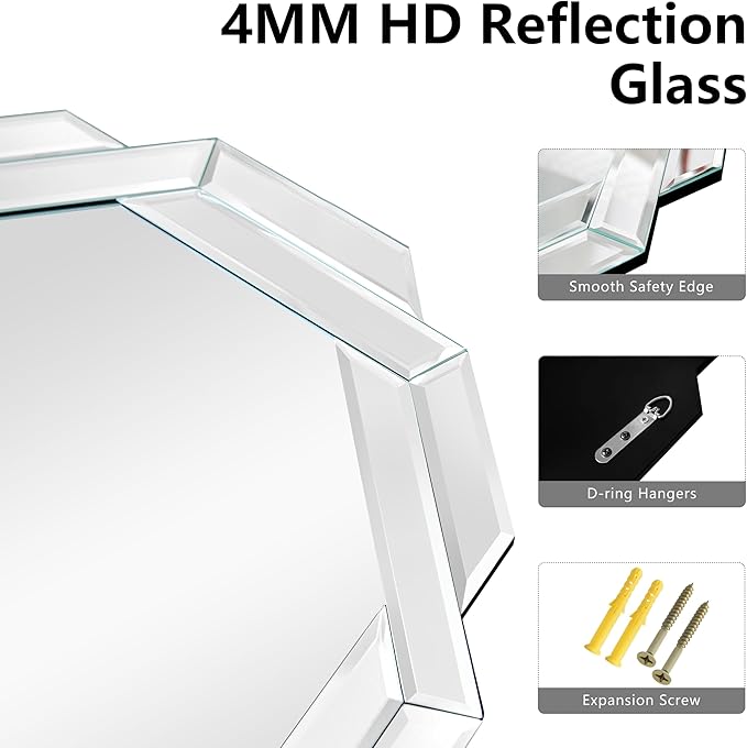 Bathroom Mirror-28”X28” Wall Mirrors Decorative, Beveled Edge Frameless Mirror for Wall Bathroom, Vanity Room, Bedroom, Living Room and Enterway