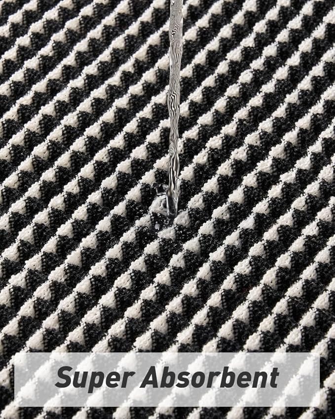 AMOAMI Upgraded Waffle Bath Mat, Super Absorbent Non Slip Bath Mats for Bathroom Floor, Machine Washable Bathroom Rugs with Tassels, Rubber Backed Bathroom Mats, Ultra Soft, 17" x 24",Black & Cream