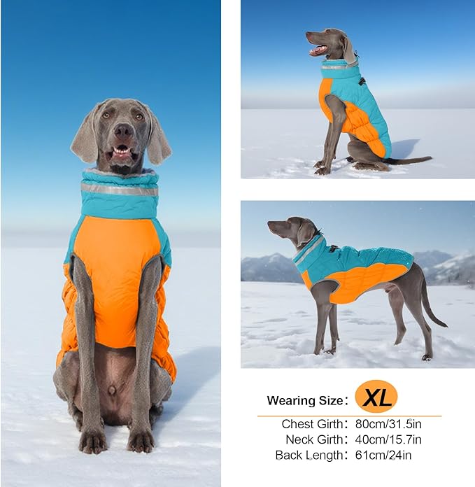 OUOBOB Warm Dog Jackets for Large Dogs, Waterproof Dog Coat with Harness Built in, Zipper Clousure, Fleece Lining for Cold Weather Outdoor Walks, Pet Snowsuit for Shiba Inu, French Bulldog - L