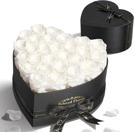 27 Preserved Flowers Rose Birthday Gifts for Women Her Mom Wife Girlfriend Grandma on Valentines Mothers Day Christmas Anniversary Romantic(White)