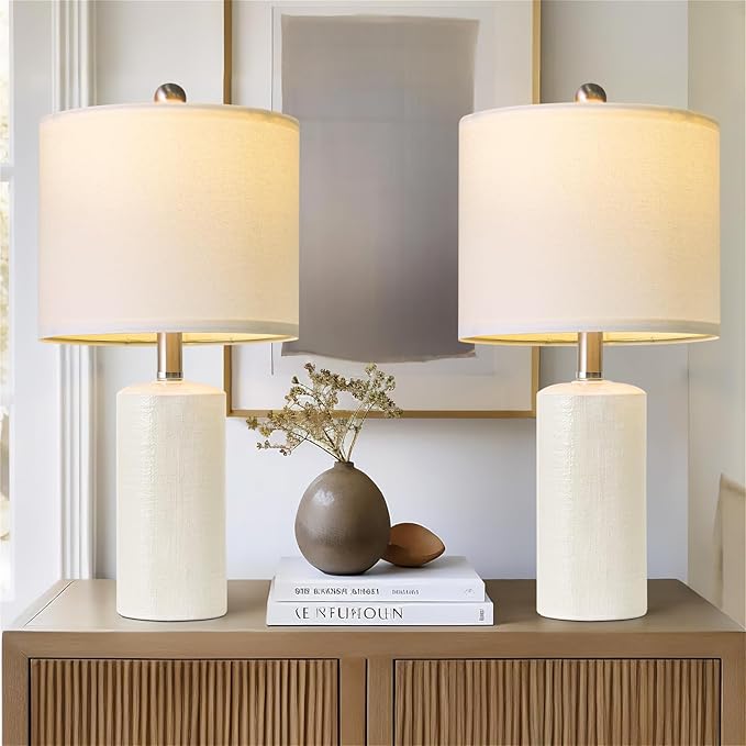 20.5" Small Table Lamps for Living Room Lamp Set of 2 Ceramic Lamps for Bedroom Bedside Lamps Modern Boho Lamps for Night Stands Farmhouse Nightstand Lamp Side End Table Lamp, White