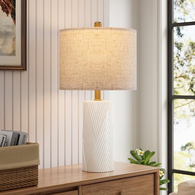 22" Modern Ceramic Table Lamp Set of 2 for Living Room, Table Lamps for Bedroom Set of 2， Farmhouse Bedside Nightstand Bedside Lamp End Table Lamps White