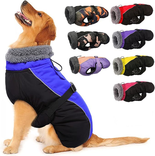 IECOii Extra Warm Dog Coat with Reflective Adjustable Buckle Fleece Turtleneck for Small to Extra Large Dogs in Cold Weather