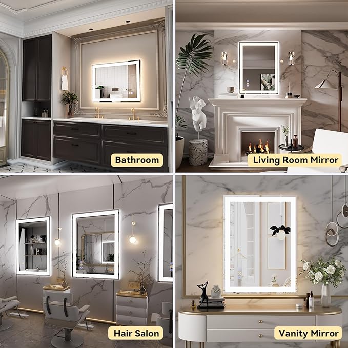 24"x 36" LED Bathroom Mirror with Front and Backlit, Wall Vanity Mirror with Lights, Controlled Separately LED Mirror for Bathroom, 3 Colors, Tempered Glass, Shatterproof, Anti-Fog, Memory(ETL)