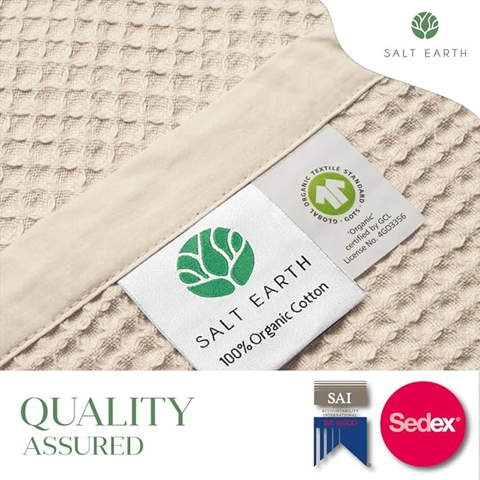 Salt Earth GOTS Certified 100% Organic Cotton Throw Blanket, 108" X 90" Waffle Blankets & Throws for Bed, Throw Blanket for Couch, Modern & Cozy Blanket, All Seasons, Comfy & Soft Blanket(Parchment)