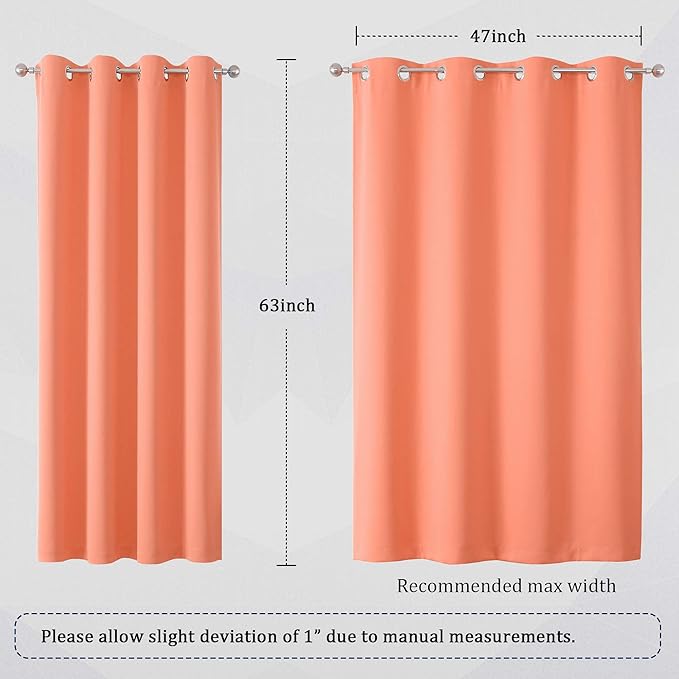 DUALIFE Coral Curtains 63 Inches Long 2 Panels Set - Room Darkening Window Curtain Panels for Living Room 52 W x 63 L Inch Burnt Coral