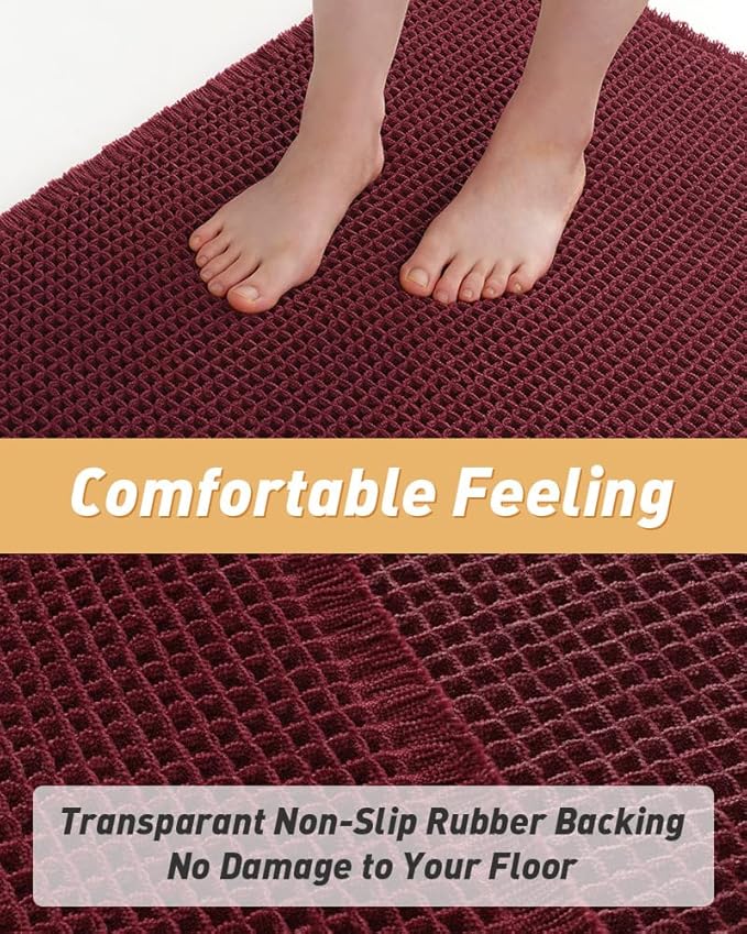 Upgraded Christmas Waffle Bath Mat, Super Absorbent Non Slip Bath Mats for Bathroom Floor, Machine Washable Bathroom Rugs with Tassels, Rubber Backed Bathroom Mats, Ultra Soft, 24" x 36", Burgundy