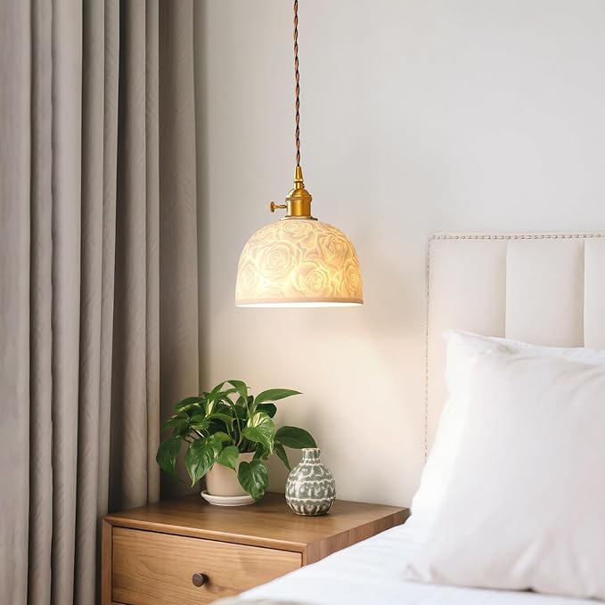 Vintage Ceramic Pendant Light, Mid Century Modern Mini Pendant Lighting, Farmhouse Vintage Ceiling Hanging Lamp, for Dining Room Girls Bedroom