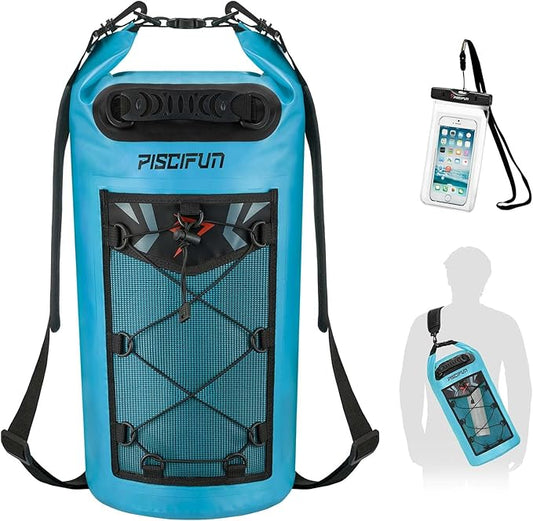 Piscifun Dry Bag, Waterproof Floating Backpack 10L/20L/30L/40L with Waterproof Phone Case for Boating, Kayaking, Fishing