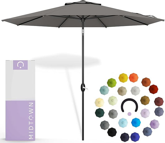 Midtown Umbrellas 10-Year-No-Fade - 6 Ft - UV Proof Dark Grey Polyester Fabric - Umbrella Outdoor Patio, Auto-Tilt Aluminum Frame Large Patio Umbrella for Garden, Pool & Deck - Black Pole