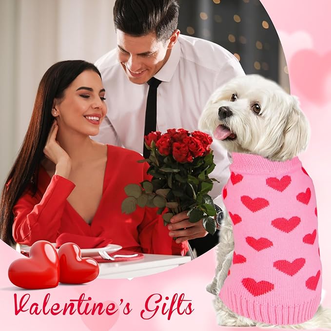 GOYOSWA Valentine Dog Sweater Dog Valentines Clothes Outfit Knitted Heart Sweater for Small Medium Large Dogs Pets (Pink, Medium)