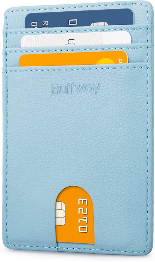 Buffway Mens Slim Wallet, Minimalist Thin Front Pocket Leather Credit Card Holder with RFID Blocking for Work Travel | Minimalist, Thin, Front Pocket, Credit Card Holder, RFID Blocking, for Work Travel