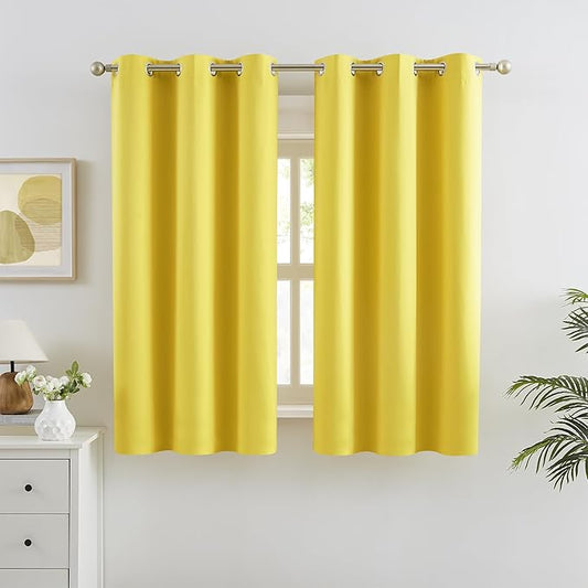 DUALIFE Yellow Blackout Solid Curtains - Room Darkening Grommet Drapes Bright Yellow Color Small Window Curtains for Kids Room, 2 Panels Sets (38 x 45 Inches Long, Illuminating Yellow