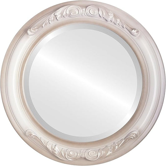 OVALCREST Round Beveled Wall Mirror for Home Decor - Florence Style - Taupe - 28x28 Outside Dimensions