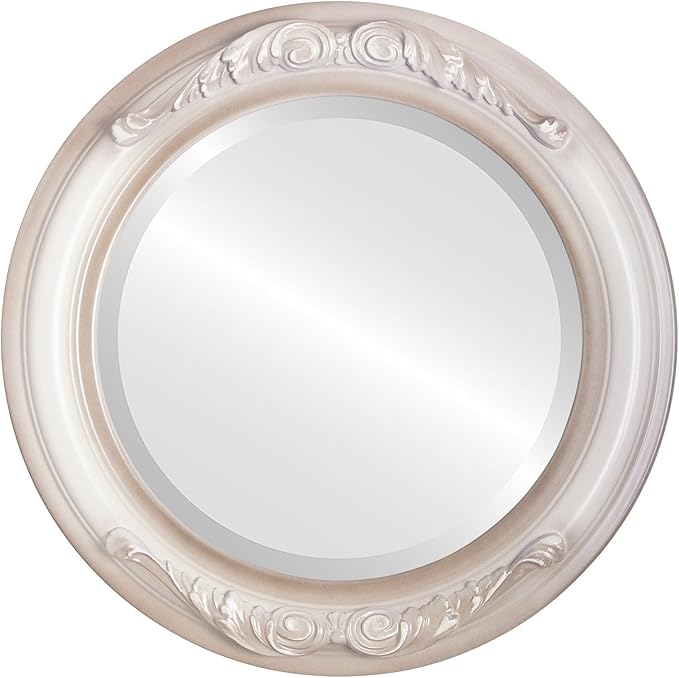 OVALCREST Round Beveled Wall Mirror for Home Decor - Florence Style - Taupe - 34x34 Outside Dimensions