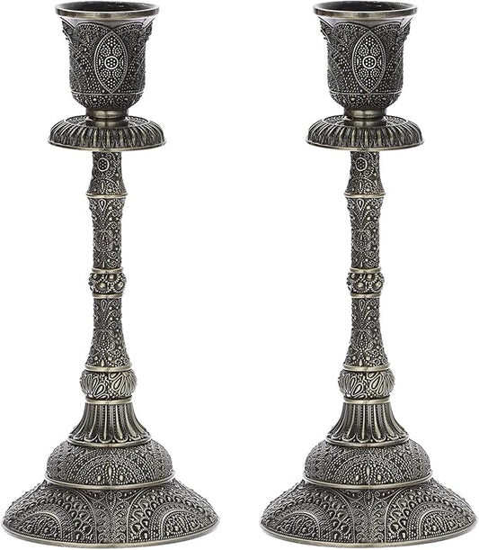 OwnMy Set of 2 Vintage Taper Candle Holders 7.4”Metal Taper Candlestick Holders, Elegant Brass Candle Stick Holders Bronze Candelabra Set for Dining Table Centerpieces Wedding Home Decoration