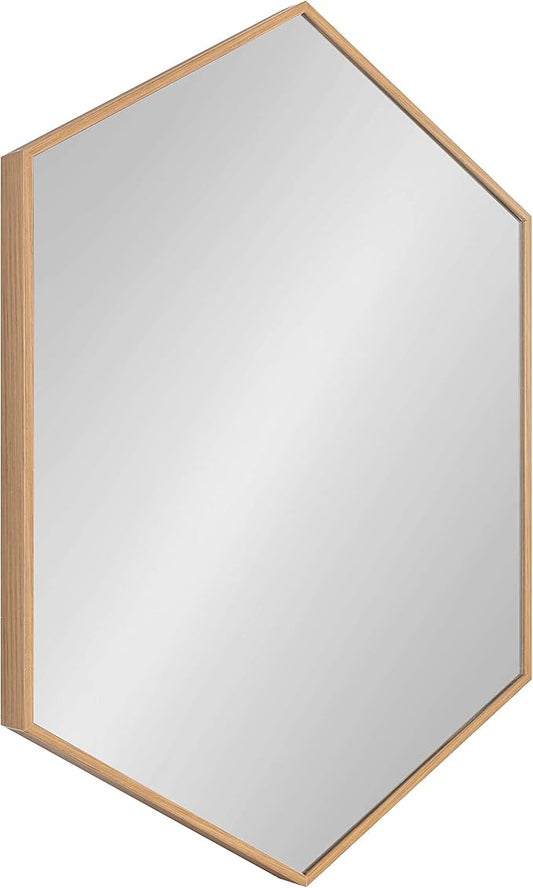 Kate and Laurel Rhodes Modern Hexagon Wall Mirror, 22 x 31, Natural Teak, Chic Geometric Mirror for Wall