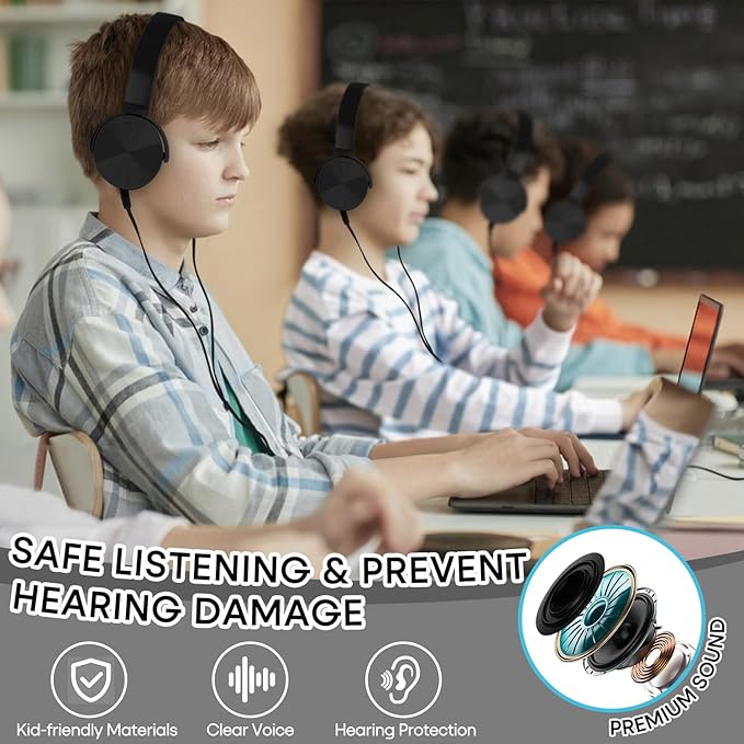 Bulk Headphones for Classroom 24 Pack,Wholesale School On Ear Durable Wired Headset for Students,Kids,Children Toddler Teen Boys Girls and Adult(LS450,24 Black)