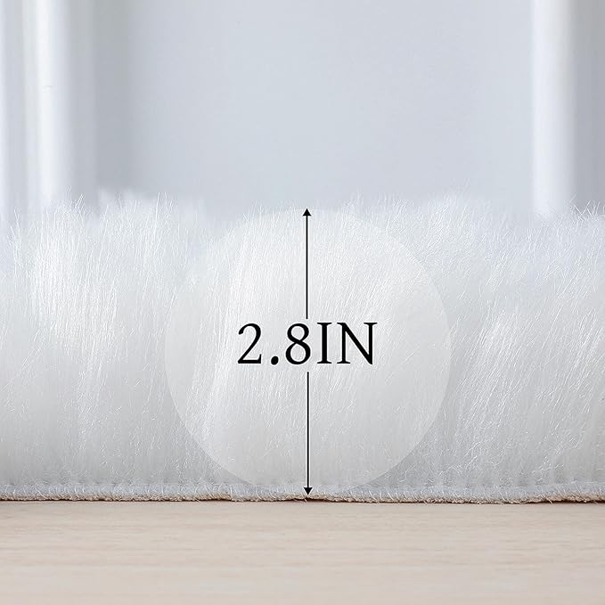 Faux Fur Rug Sheepskin Shag Fluffy Fuzzy White 2x3 ft Small Rugs for Bedroom Bedside Bed Floor Living Room Plush High-Density Cushion Carpet Super Sofa Cover