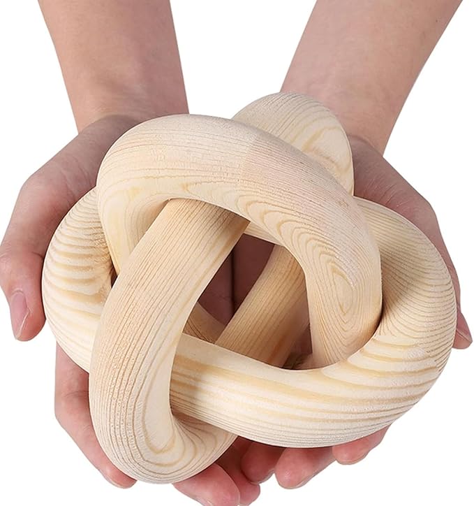 Wood Knot Decor -Coffee Table Decor Shelf Decor Table Books Hand Carved Home Decoration Boho Country Rustic Modern Shabby Chic Style Decor 3 Link Wooden Knot Chain Link Decor (Nature)