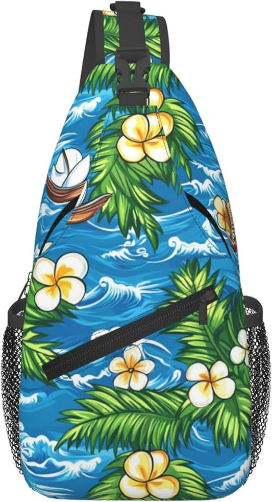 Hawaii Tropical Palm Sling Backpack Crossbody Bag Casual Chest Bags Travel Hiking Daypack Shoulder Bag for Women Men