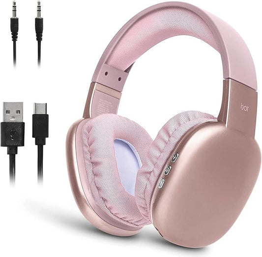iJoy Ultra Wireless Over-Ear Bluetooth Headphones with Mic, Up to 10 Hours Playtime, Bluetooth Headset 33Ft Range with Backup AUX Cable & SD Slot, Wireless Headphones for Gaming, Work & Gym (Pink)