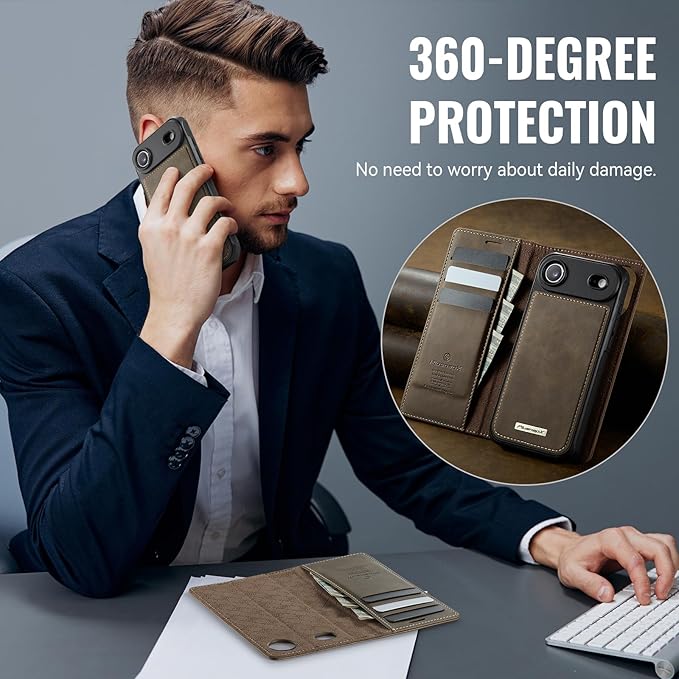 PlusnapX Wallet Case for iPhone Air Compatible with Magsafe, 2-in-1 PU Leather Flip RFID Blocking Card Holder Stand ShockAirof Magnetic Detachable Cover for iPhone 17 Air Case 6.5", Brown