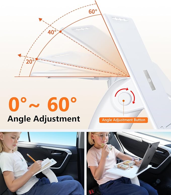 xuenair Car Seat Tray Table for Kids Driver Passenger, Car Desk for Laptop Computer Tablet iPad iPhone Book, Adjustable Portable Laptop Stand for Car Vehicle Camping Travel