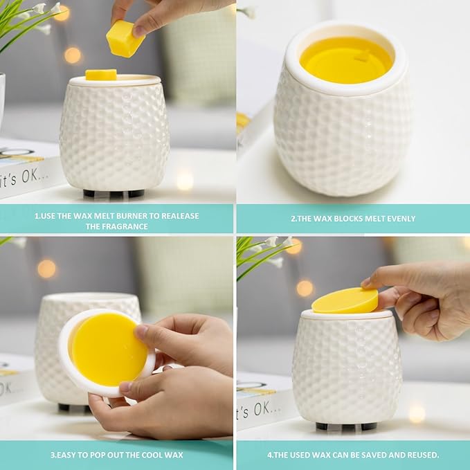 Wax Melt Warmer Ceramic Wax Melt Burner for Scented Cubes Electric Oil Burner Melter with Silicone Dish Fragrance Warmer for Home Office Bedroom Gift & Decor (Honeycomb)