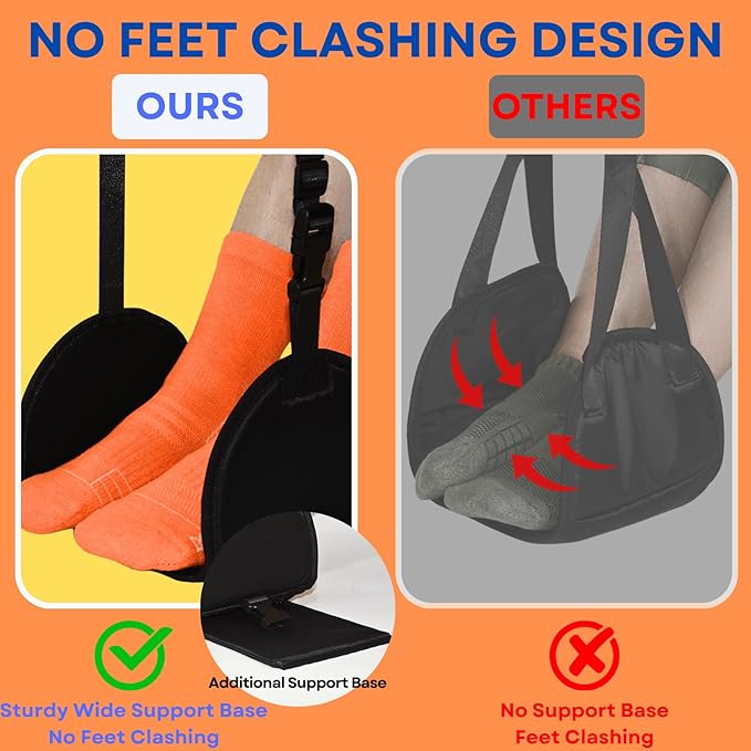 Foot Hammock for Plane Travel - Airplane Leg Hammock, Foot Sling for Traveling, Airplane Foot Rest with Rigid Base, Plane Leg Rest with Soft Foam, Air Travel Essentials for Flying