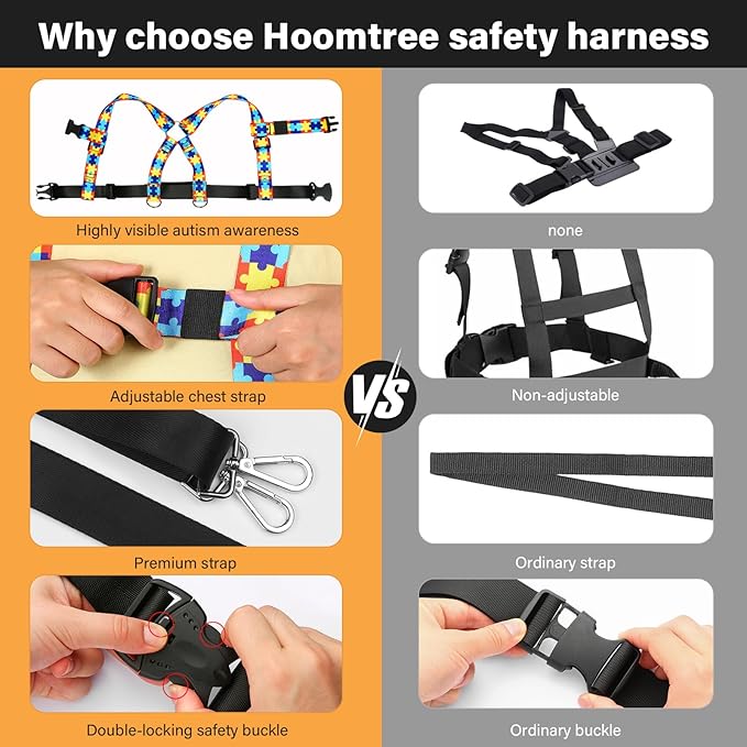 HOOMTREE Safety Harness Leash for Kids with Autism, Special Needs and Older Children Ages 3-6 | Adjustable Walking Harness with Grab Handle and Tether | Keep Active ADHD/ASD Autistic Kids Safe