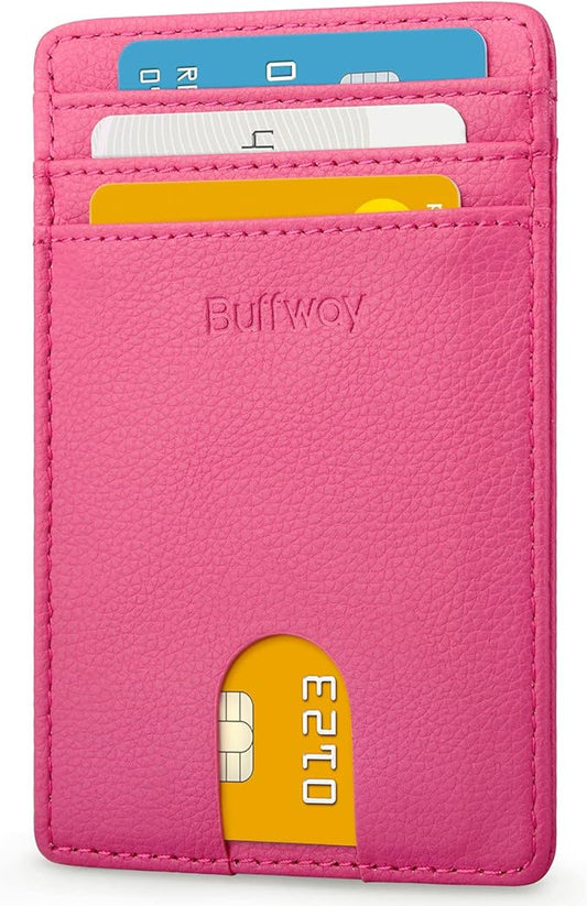Buffway Mens Slim Wallet, Minimalist Thin Front Pocket Leather Credit Card Holder with RFID Blocking for Work Travel | Minimalist, Thin, Front Pocket, Credit Card Holder, RFID Blocking, for Work Travel