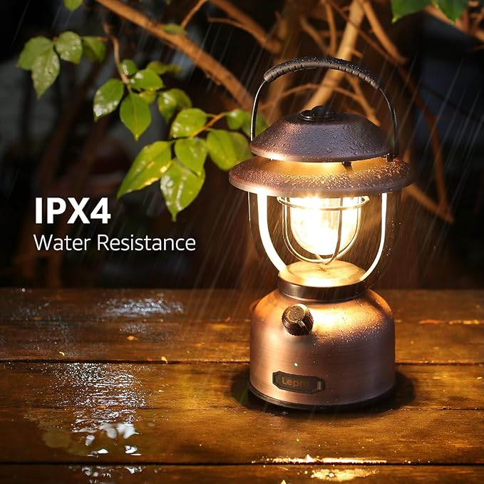 Lepro Retro Classic LED Camping Lantern, High Lumens, Daylight White 2500K and 5000K, Dimmable, USB Rechargeable, Waterproof for Camping, Vintage Decoration and Emergency (USB Charging Cable Included)