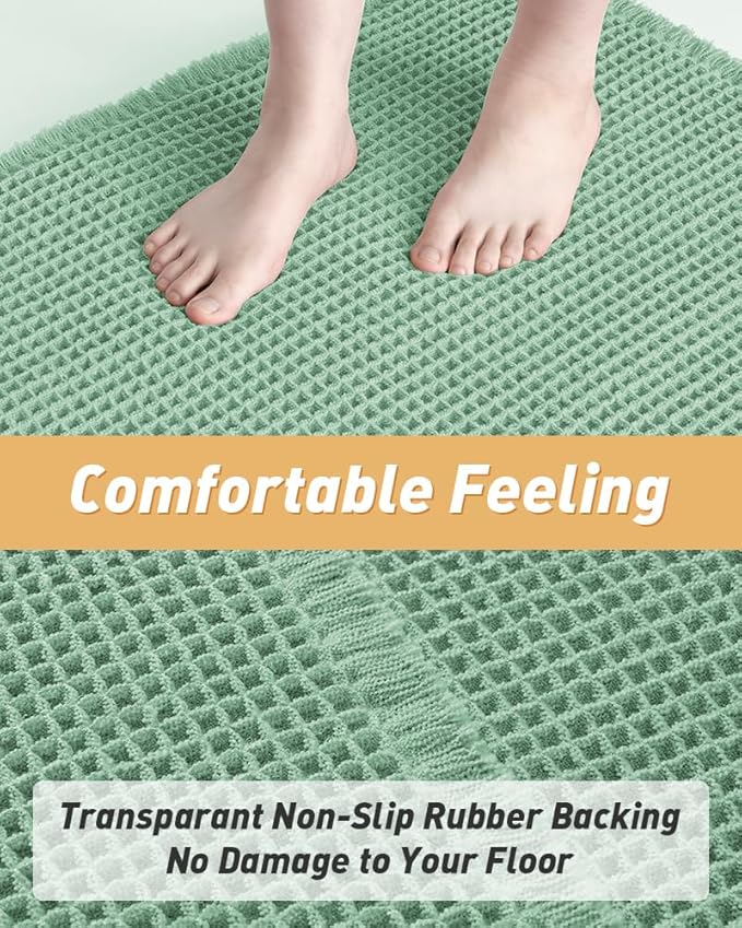 AMOAMI Upgraded Waffle Bath Mat, Super Absorbent Non Slip Bath Mats for Bathroom Floor, Machine Washable Bathroom Rugs with Tassels, Rubber Backed Bathroom Mats, Ultra Soft, 18" x 30", Sage