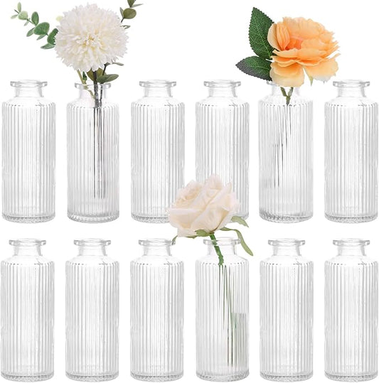 Small Bud Vases Set of 12, Glass Bud Vase in Bulk, Mini Flower Vase for Centerpiece, Vintage Decorative Vase for Flowers, Wedding, Home Decor, Housewarming Gift (Clear)