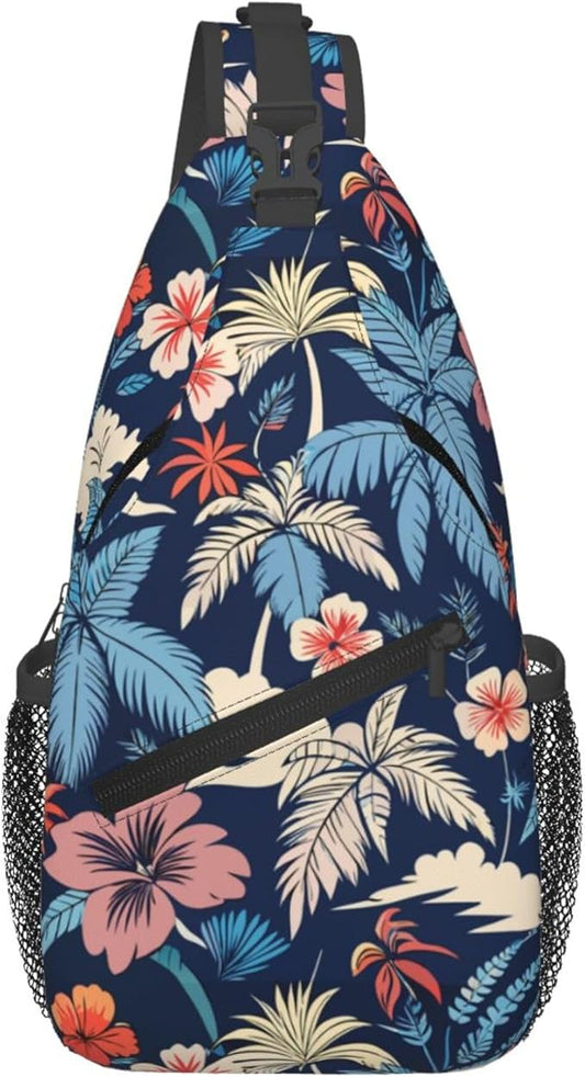 Hawaii Tropical Palm Sling Backpack Crossbody Bag Casual Chest Bags Travel Hiking Daypack Shoulder Bag for Women Men