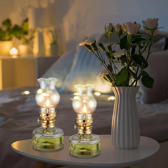 Yexiya Vintage Glass Kerosene Lamp Rustic Oil Lamp Lantern Chamber Oil Clear Kerosene Hurricane with 6.6 ft Extra Wick for Indoor Use Lighting Decor Emergency (6 Set,Modern Style)