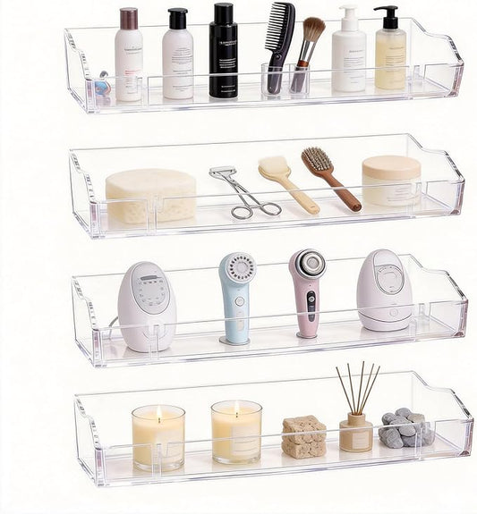 Clear Floating Shelves, Acrylic Shelves for Wall Upsimples Floating Shelves in Living Room, Bedroom, Kitchen Storage and Bathroom Wall Organizer