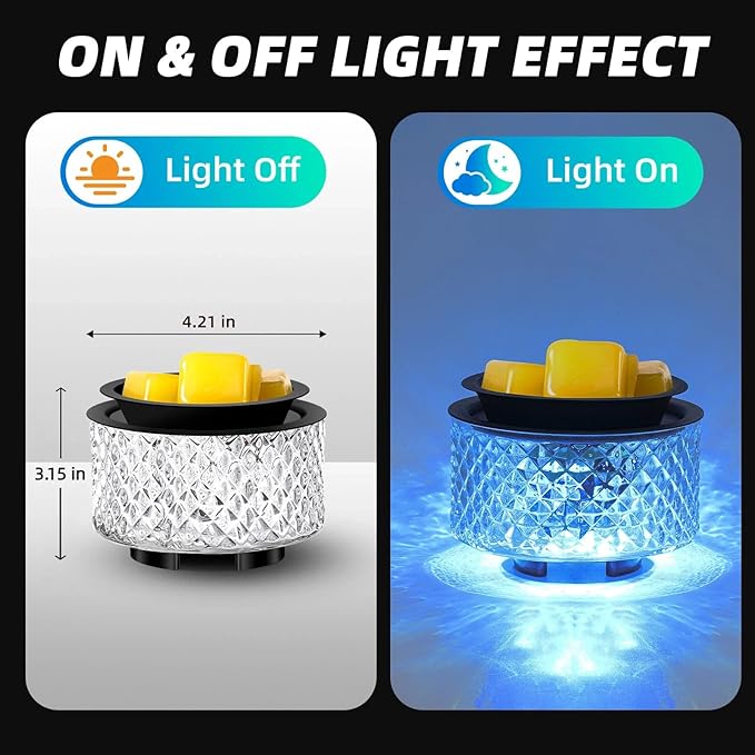 Wax Melt Warmer, Electric Wax Warmer for Scented Wax, All-in-One Candle Wax Melter with PTC Heating and 7 Color Lights, Crystal Fragrance Oil Burner for Women Gifts (Quilt Glass)