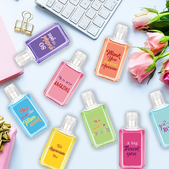 50 Pcs Thank You Mini Hand Sanitizer Bulk Employee Appreciation Gift Inspirational Small Hand Sanitizer 1fl oz Travel Size Hand Soap for Team Coworker Friends Teacher Christmas Valentine (Colorful)