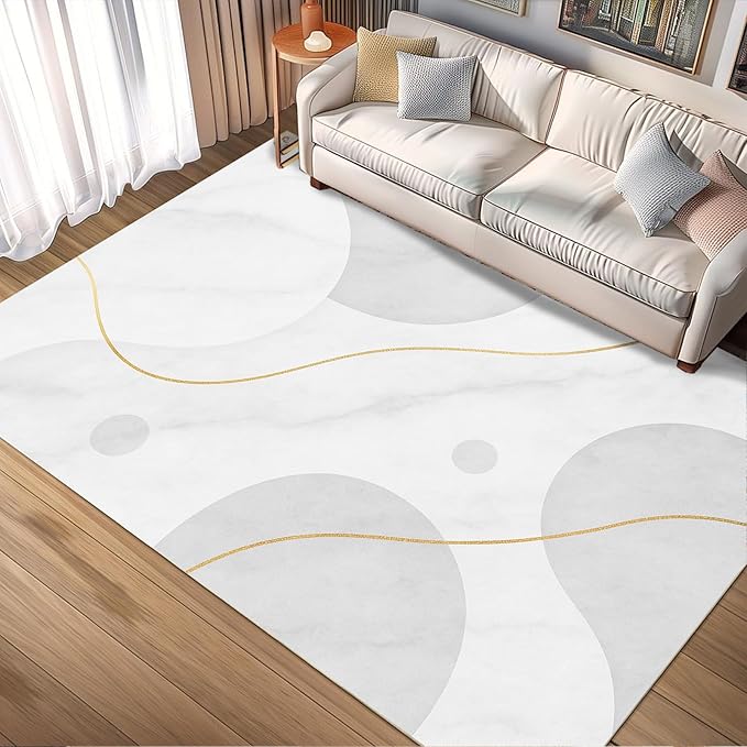 Minimalist Marble Rug - 5x7 Area Rugs, Abstract Marble Rug, Modern Luxury Bedroom Rugs, Washable & Non Slip Carpet Home Decor