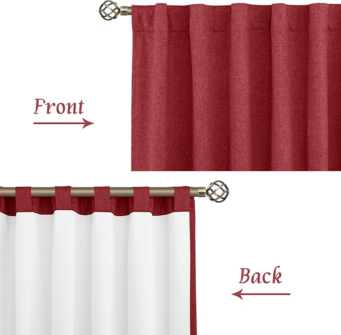 LAMIT Full Blackout Window Curtains for Baby Bedroom, 54 Inches Thermal Christmas Decor Panels Back Tab and Rod Pocket Privacy Protected Drapes with White Liner, 2 Panels, 52 x 54 Inch, Red