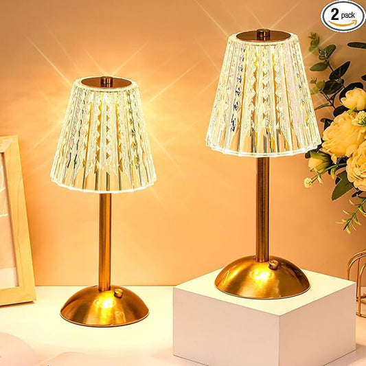 Liliful 2 Pcs Cordless Table Lamp Rechargeable Touch LED Small Gold Portable Battery Operated USB-c Desk Lamp 3 Color Dimmable for Bedroom Living Room Dining (Gold,Classic Style)