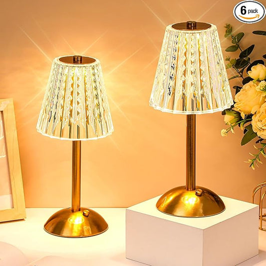 Liliful 6 Pcs Cordless Table Lamp Rechargeable Touch LED Small Gold Portable Battery Operated USB-c Desk Lamp 3 Color Dimmable for Bedroom Living Room Dining (Gold,Classic Style)