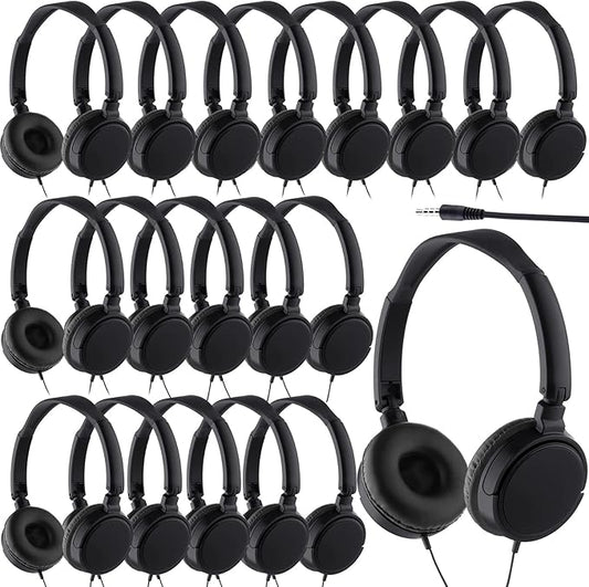 Yunsailing 6 Pack Classroom Headphones Bulk Student Wired Class Headphones Set for School with Individually Wrapped Adjustable Over Ear Head Earbuds (Black)