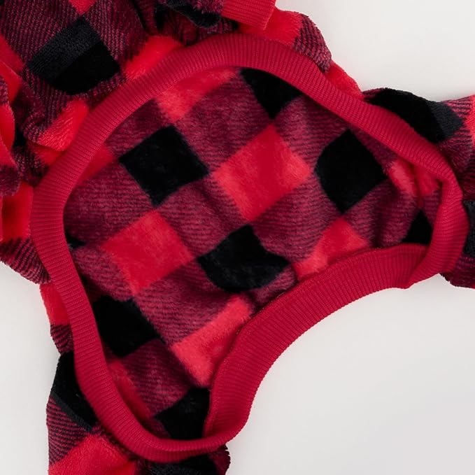 XPUDAC Dog Christmas Sweater Plaid Dog Pajamas for Small Medium Dogs Girl Boy Fleece Puppy Clothes Outfit for Winter, XS