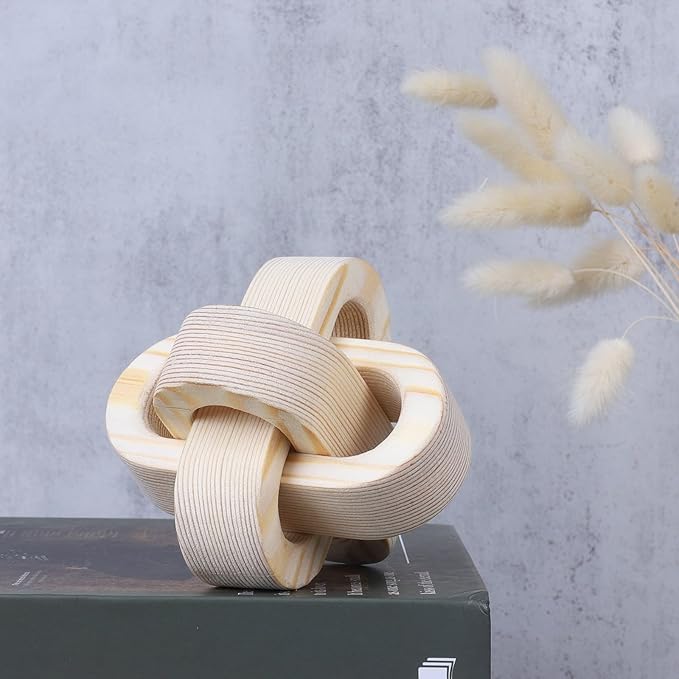 Wood Knot Decor Farmhouse Wood Chain Link Ornaments Accents Wood Art Crafts Decorative Chain Knot Decor Modern Home Accessories for Coffee Table Tiered Tray Boho Bookshelf Decor